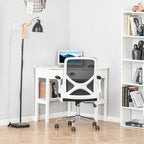 Scrivania angolare triangolare per computer con 2 ripiani e 1 cassetto – MDF, design a 90 gradi