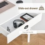 Scrivania angolare triangolare per computer con 2 ripiani e 1 cassetto – MDF, design a 90 gradi