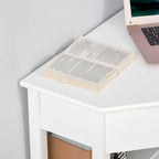 Scrivania angolare triangolare per computer con 2 ripiani e 1 cassetto – MDF, design a 90 gradi