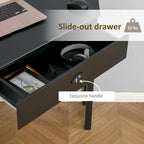 Scrivania angolare triangolare per computer con 2 ripiani e 1 cassetto – MDF, design a 90 gradi