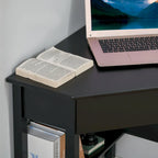 Scrivania angolare triangolare per computer con 2 ripiani e 1 cassetto – MDF, design a 90 gradi