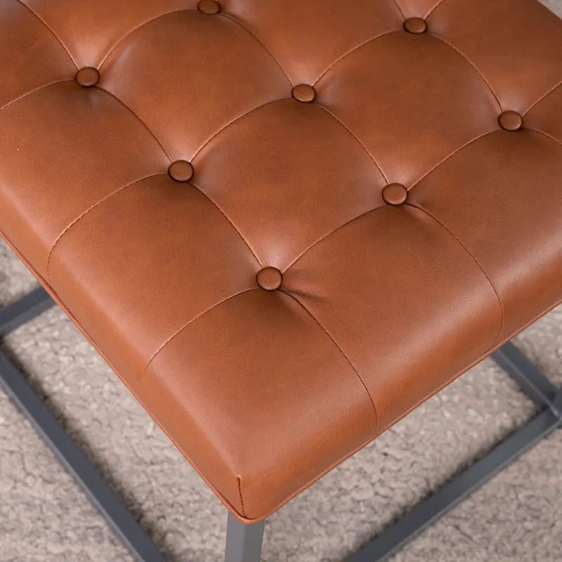 Mini Pouf Rotondo – Pelle Rigenerata Marrone Cuoio, Base in Metallo Grafite, Cubo da 18"