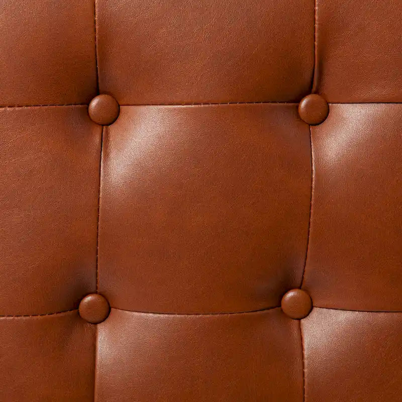 Mini Pouf Rotondo – Pelle Rigenerata Marrone Cuoio, Base in Metallo Grafite, Cubo da 18"