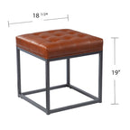 Mini Pouf Rotondo – Pelle Rigenerata Marrone Cuoio, Base in Metallo Grafite, Cubo da 18"