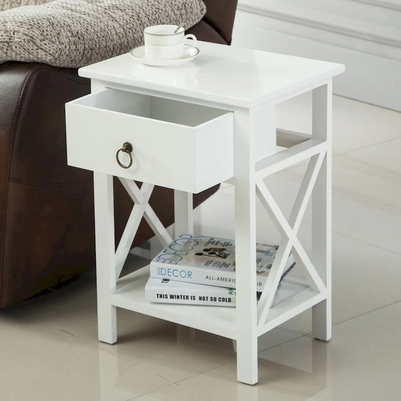 Comodino contenitore con 1 cassetto Copper Grove Vore Wood con base a X