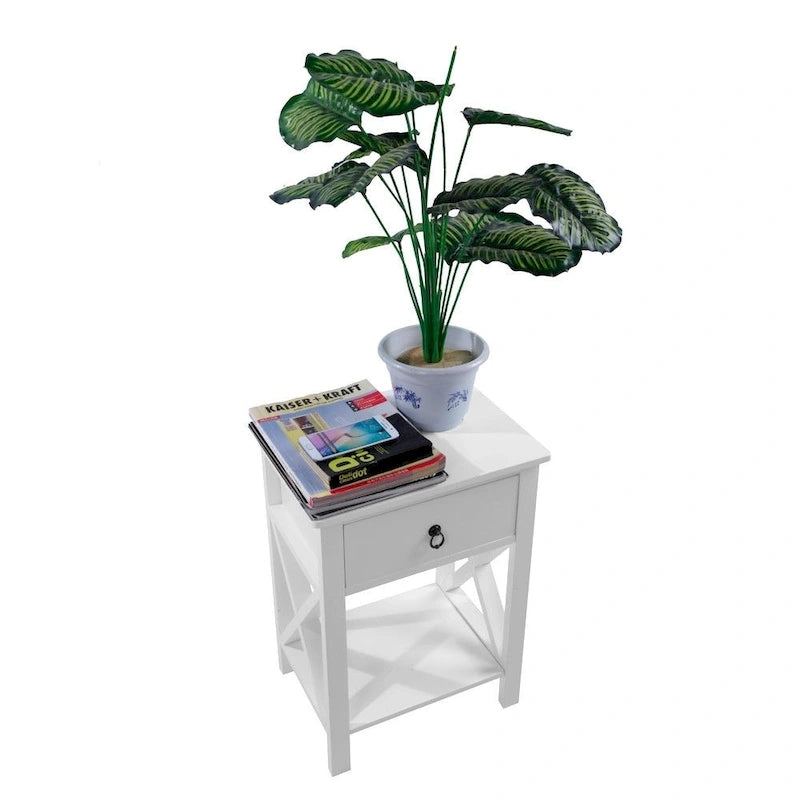 Comodino contenitore con 1 cassetto Copper Grove Vore Wood con base a X