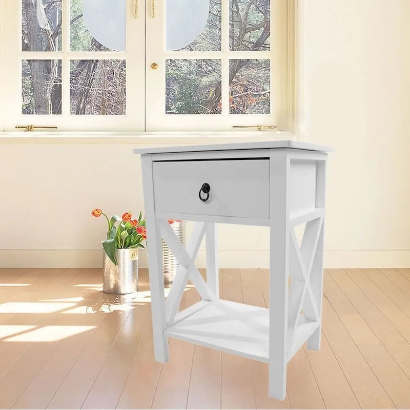 Comodino contenitore con 1 cassetto Copper Grove Vore Wood con base a X