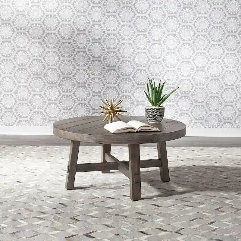 Tavolino da salotto rotondo con gambe a sbalzo anticato Modern Farmhouse grigio antracite