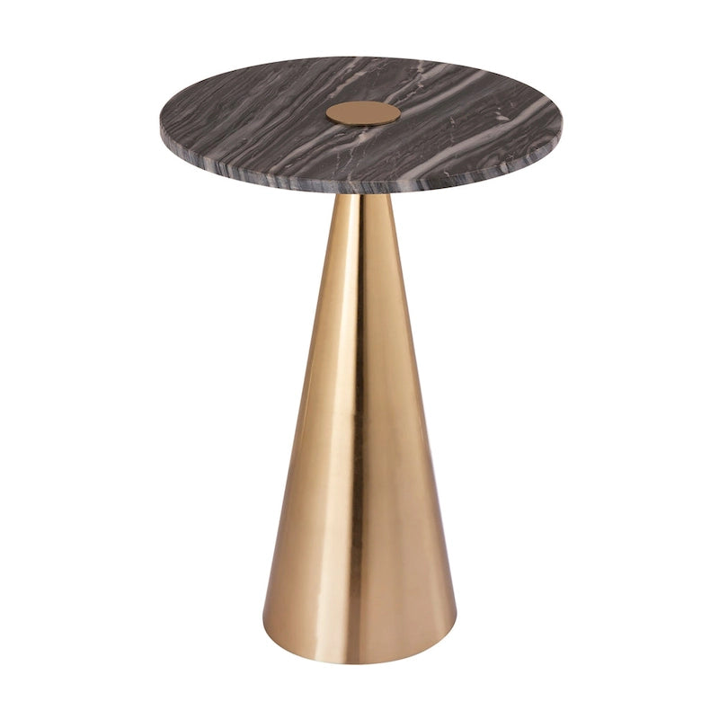 Tavolino rotondo in marmo grigio con base a piedistallo dorata – 40,6 cm diametro x 55,9 cm H, tavolino d'appoggio artigianale