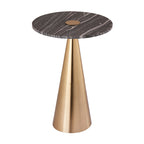 Tavolino rotondo in marmo grigio con base a piedistallo dorata – 40,6 cm diametro x 55,9 cm H, tavolino d'appoggio artigianale