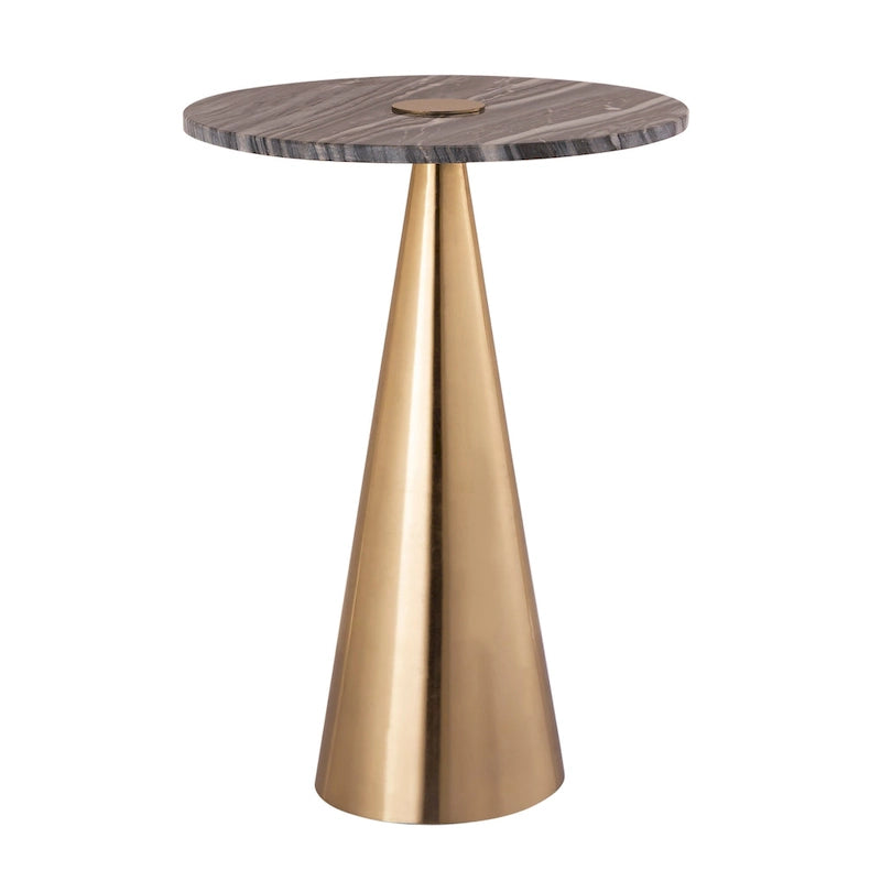 Tavolino rotondo in marmo grigio con base a piedistallo dorata – 40,6 cm diametro x 55,9 cm H, tavolino d'appoggio artigianale