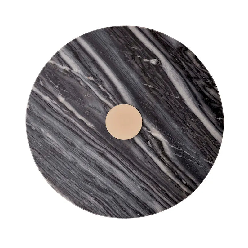 Tavolino rotondo in marmo grigio con base a piedistallo dorata – 40,6 cm diametro x 55,9 cm H, tavolino d'appoggio artigianale