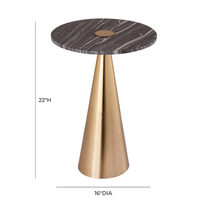 Tavolino rotondo in marmo grigio con base a piedistallo dorata – 40,6 cm diametro x 55,9 cm H, tavolino d'appoggio artigianale