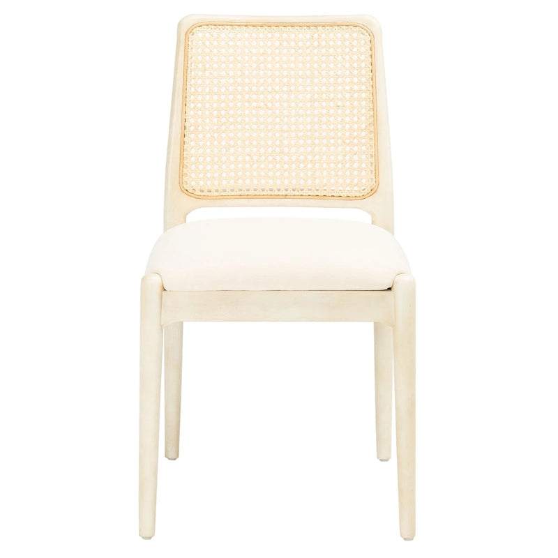 Sedie da Pranzo in Rattan Naturale con Cuscino – Set da 2, Struttura in Legno Nero, Stile Costiero