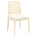 Sedie da Pranzo in Rattan Naturale con Cuscino – Set da 2, Struttura in Legno Nero, Stile Costiero