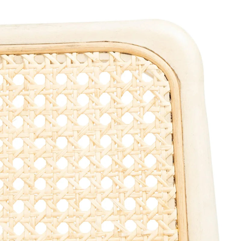 Sedie da Pranzo in Rattan Naturale con Cuscino – Set da 2, Struttura in Legno Nero, Stile Costiero