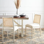 Sedie da Pranzo in Rattan Naturale con Cuscino – Set da 2, Struttura in Legno Nero, Stile Costiero