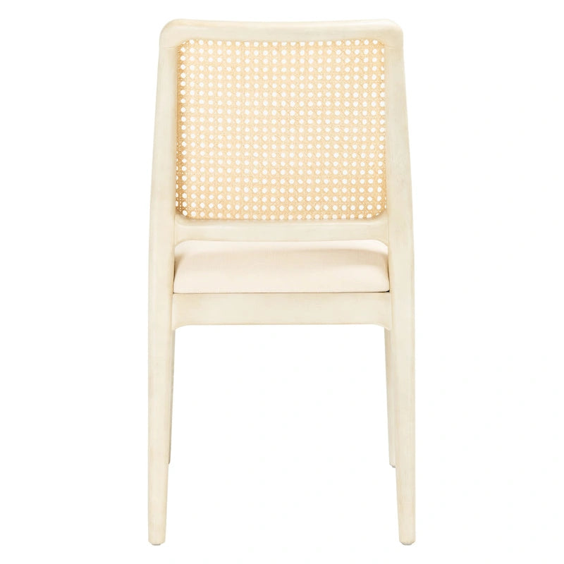 Sedie da Pranzo in Rattan Naturale con Cuscino – Set da 2, Struttura in Legno Nero, Stile Costiero