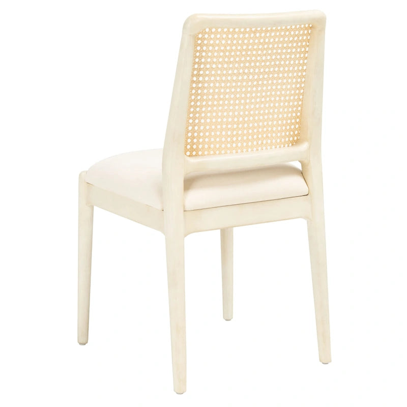 Sedie da Pranzo in Rattan Naturale con Cuscino – Set da 2, Struttura in Legno Nero, Stile Costiero