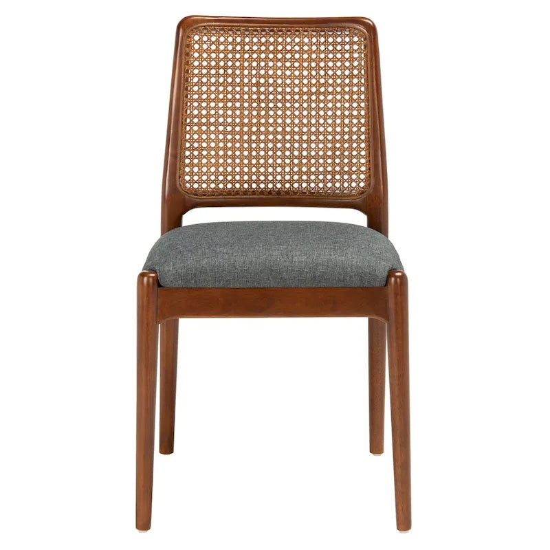 Sedie da Pranzo in Rattan Naturale con Cuscino – Set da 2, Struttura in Legno Nero, Stile Costiero
