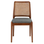 Sedie da Pranzo in Rattan Naturale con Cuscino – Set da 2, Struttura in Legno Nero, Stile Costiero