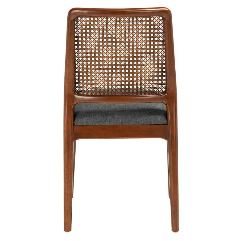 Sedie da Pranzo in Rattan Naturale con Cuscino – Set da 2, Struttura in Legno Nero, Stile Costiero