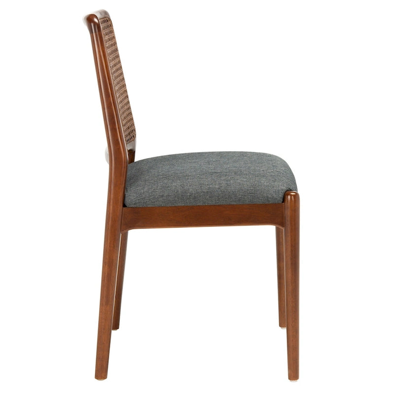 Sedie da Pranzo in Rattan Naturale con Cuscino – Set da 2, Struttura in Legno Nero, Stile Costiero