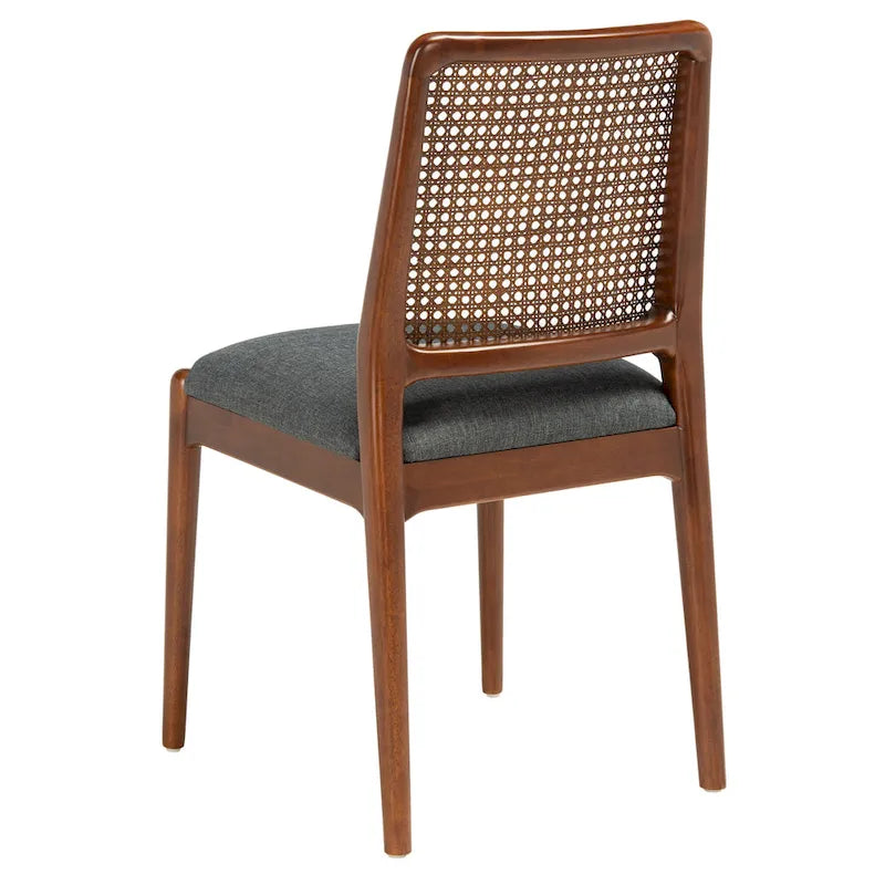 Sedie da Pranzo in Rattan Naturale con Cuscino – Set da 2, Struttura in Legno Nero, Stile Costiero