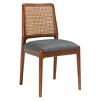 Sedie da Pranzo in Rattan Naturale con Cuscino – Set da 2, Struttura in Legno Nero, Stile Costiero