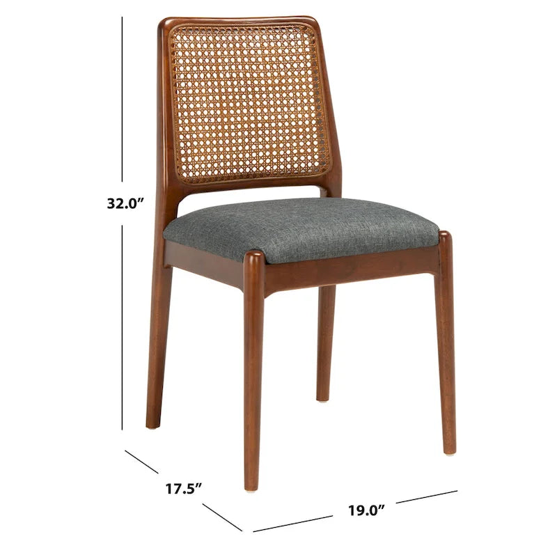 Sedie da Pranzo in Rattan Naturale con Cuscino – Set da 2, Struttura in Legno Nero, Stile Costiero