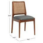 Sedie da Pranzo in Rattan Naturale con Cuscino – Set da 2, Struttura in Legno Nero, Stile Costiero