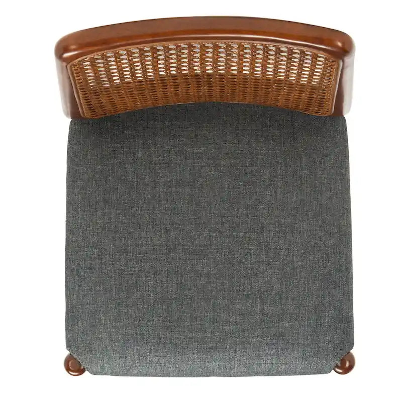 Sedie da Pranzo in Rattan Naturale con Cuscino – Set da 2, Struttura in Legno Nero, Stile Costiero