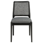 Sedie da Pranzo in Rattan Naturale con Cuscino – Set da 2, Struttura in Legno Nero, Stile Costiero