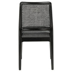 Sedie da Pranzo in Rattan Naturale con Cuscino – Set da 2, Struttura in Legno Nero, Stile Costiero