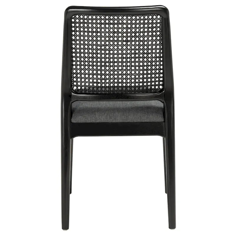 Sedie da Pranzo in Rattan Naturale con Cuscino – Set da 2, Struttura in Legno Nero, Stile Costiero