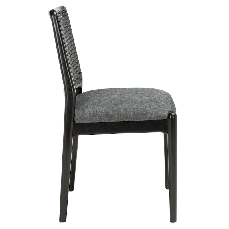 Sedie da Pranzo in Rattan Naturale con Cuscino – Set da 2, Struttura in Legno Nero, Stile Costiero