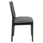 Sedie da Pranzo in Rattan Naturale con Cuscino – Set da 2, Struttura in Legno Nero, Stile Costiero
