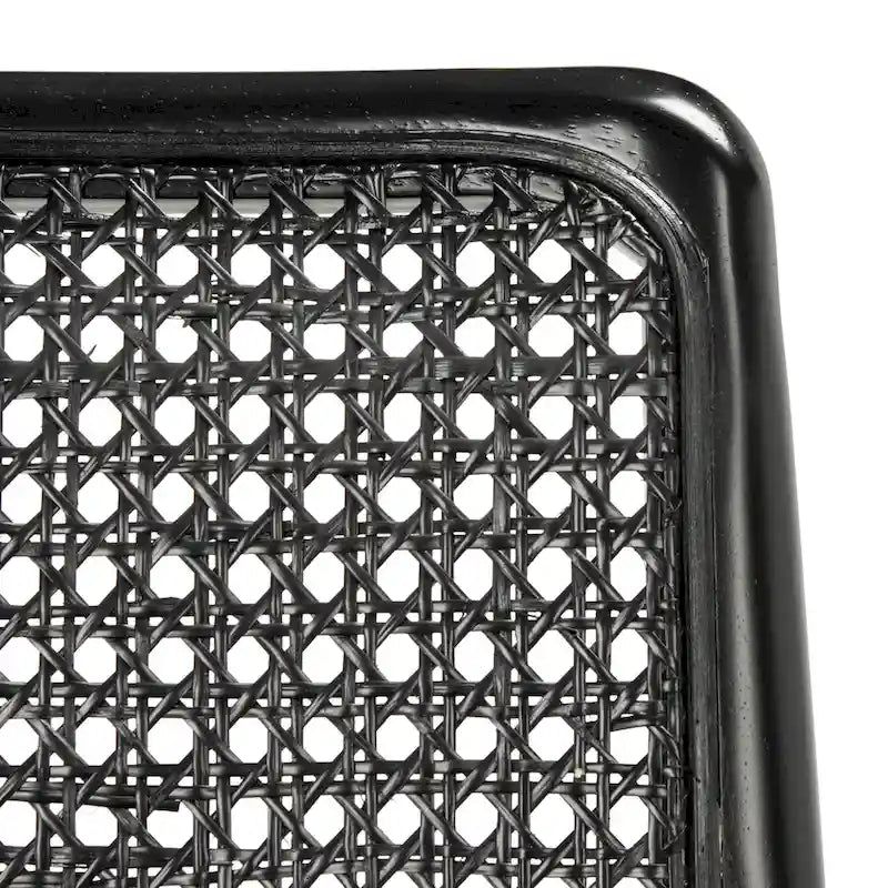 Sedie da Pranzo in Rattan Naturale con Cuscino – Set da 2, Struttura in Legno Nero, Stile Costiero