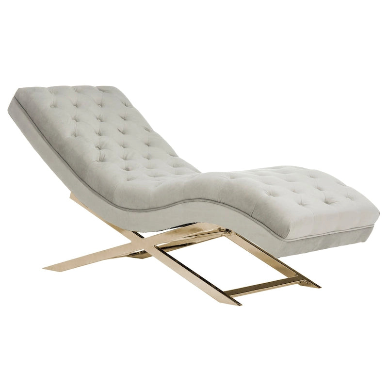 Chaise longue rivestita in velluto con base cromata