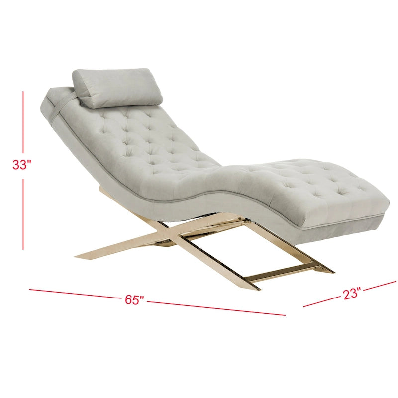 Chaise longue rivestita in velluto con base cromata