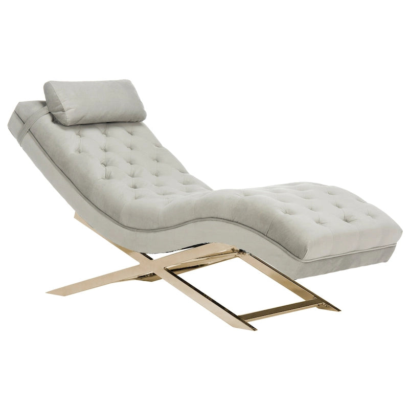 Chaise longue rivestita in velluto con base cromata