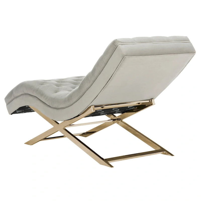 Chaise longue rivestita in velluto con base cromata