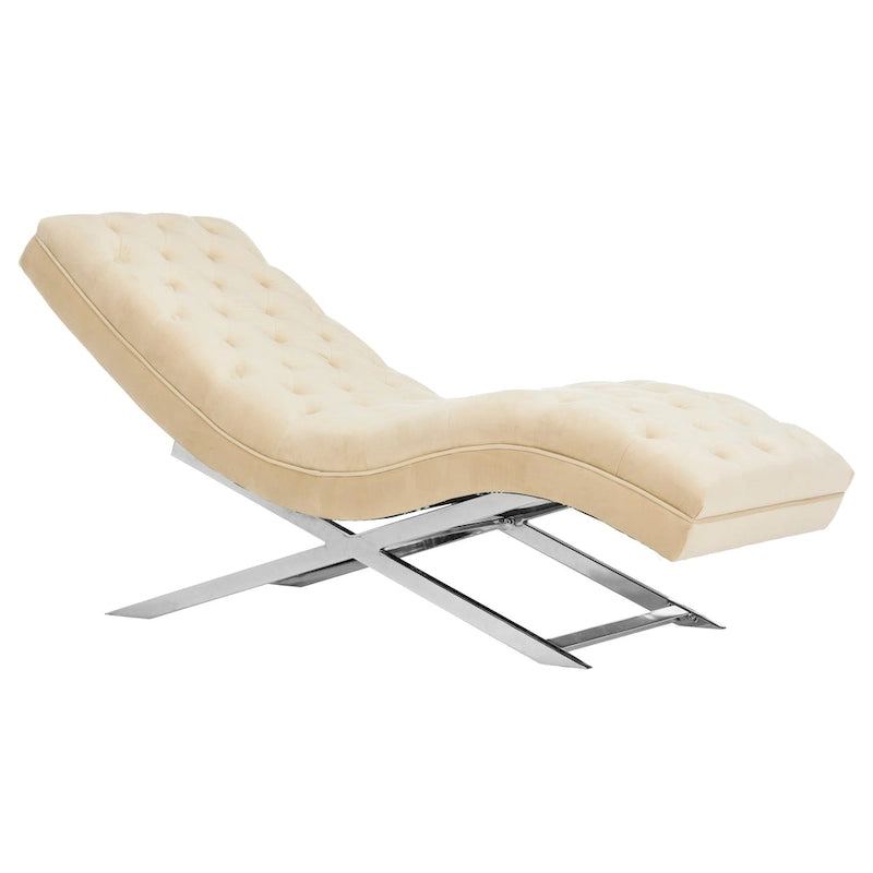 Chaise longue rivestita in velluto con base cromata