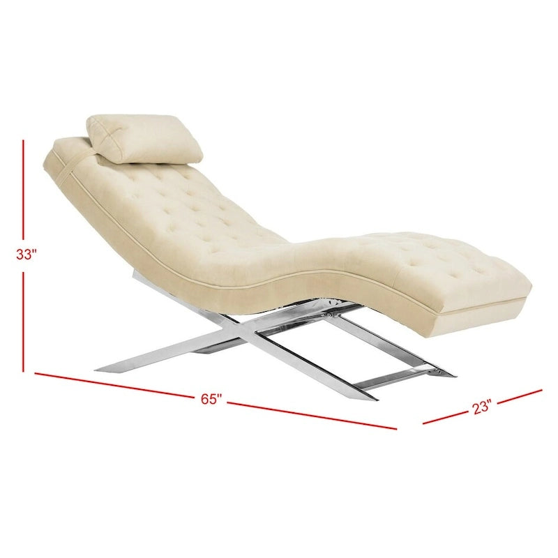 Chaise longue rivestita in velluto con base cromata