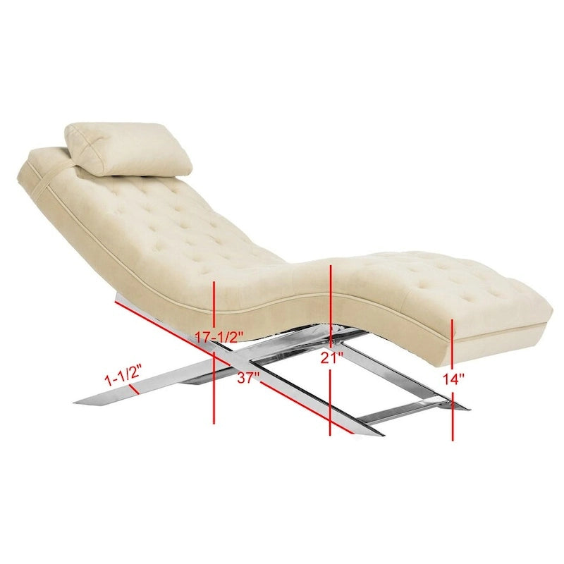 Chaise longue rivestita in velluto con base cromata
