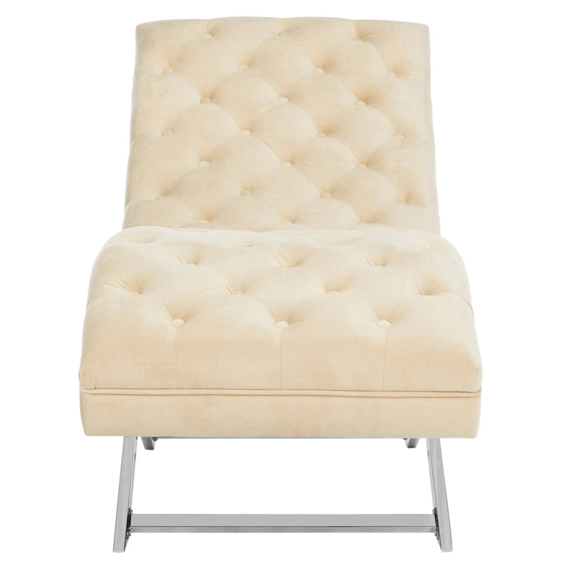 Chaise longue rivestita in velluto con base cromata