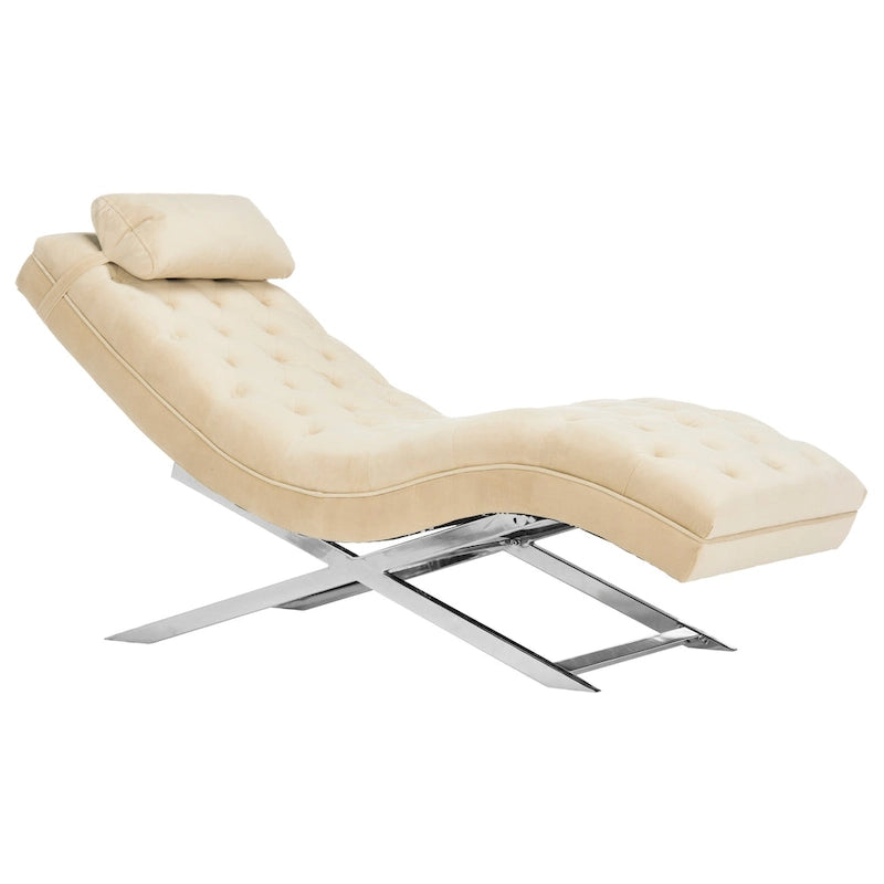 Chaise longue rivestita in velluto con base cromata