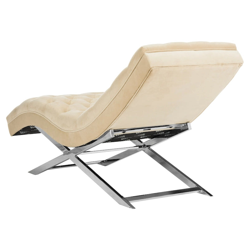 Chaise longue rivestita in velluto con base cromata