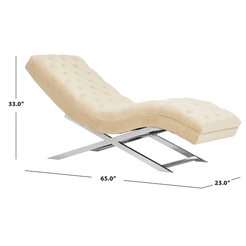 Chaise longue rivestita in velluto con base cromata