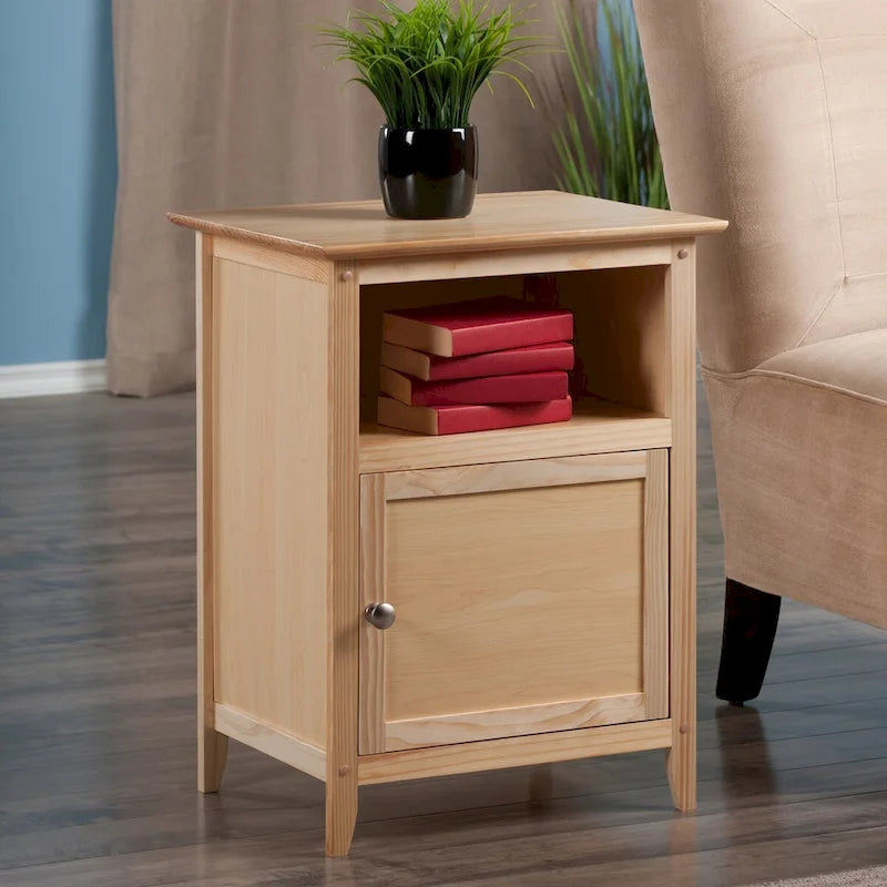 Tavolino d'appoggio e comodino moderno in legno massello – Finitura nera e naturale, 48 cm L x 38 cm P x 63,5 cm H